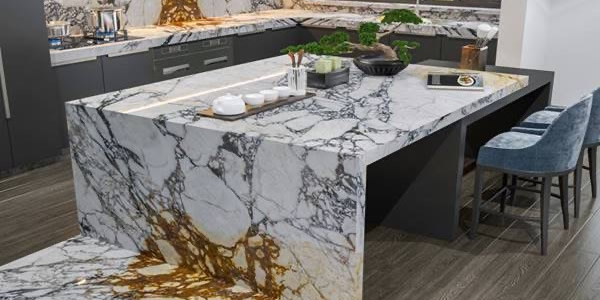 Kitchen with bookmatched Calacatta Oro